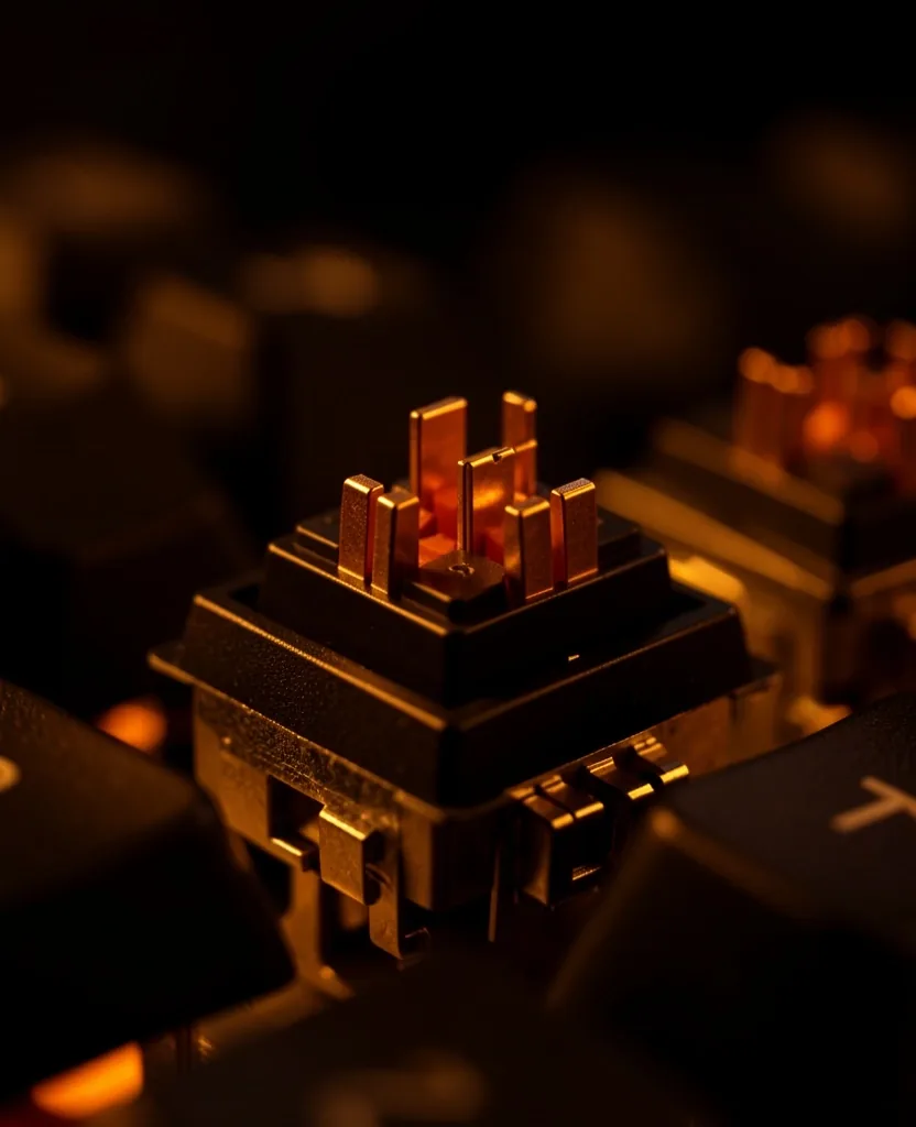 Teclas mecánnicas con iluminación ámbar de un teclado de alto rendimiento