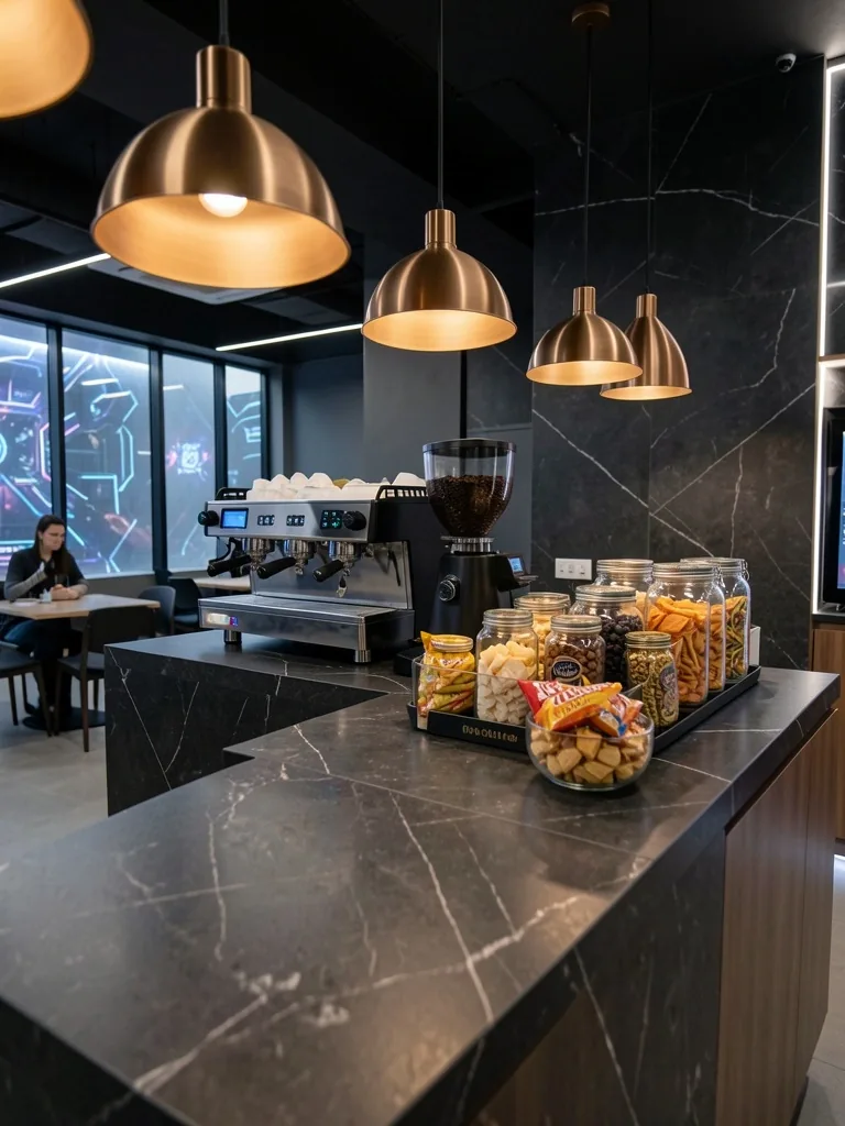 Cafetería del club con zona de snacks y café